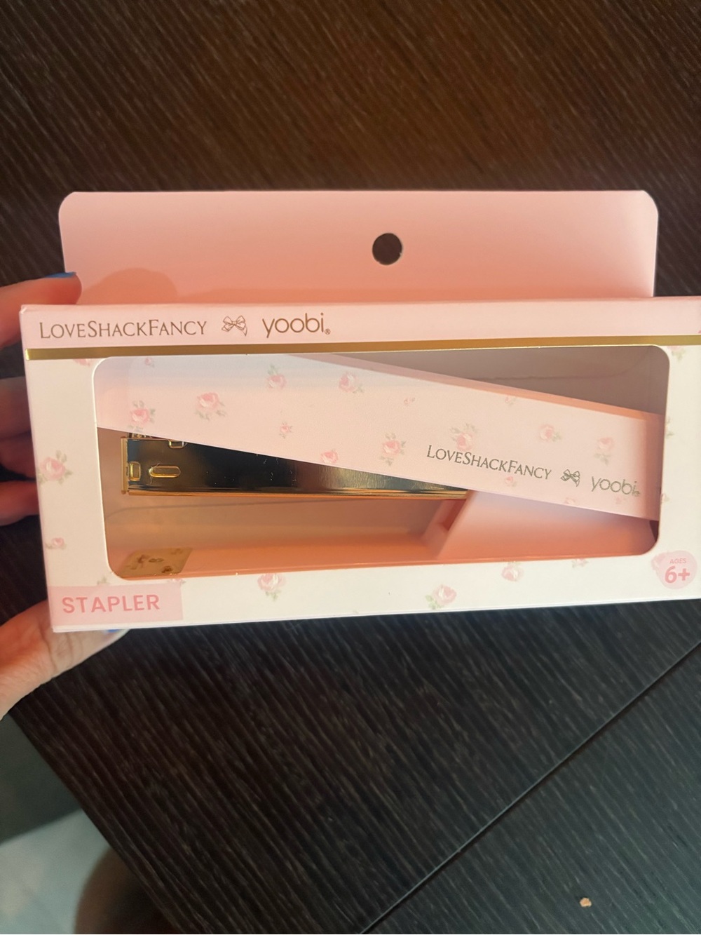 LoveShackFancy x Yoobi Pink Floral Stapler with Gold Accents